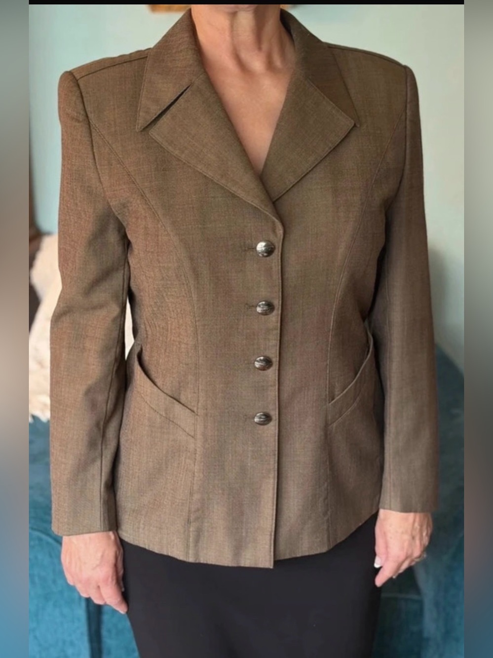 Escada Classic Tailored Women's Blazer Jacket in Brown and taupe blend.